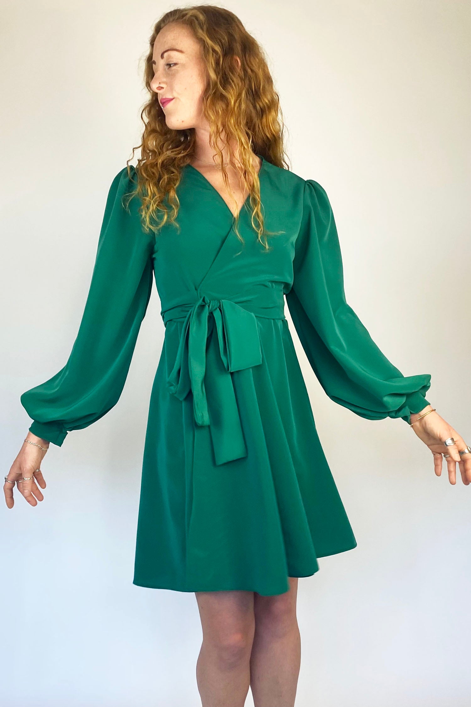 Emerald Green Long Sleeved Wrap Dress