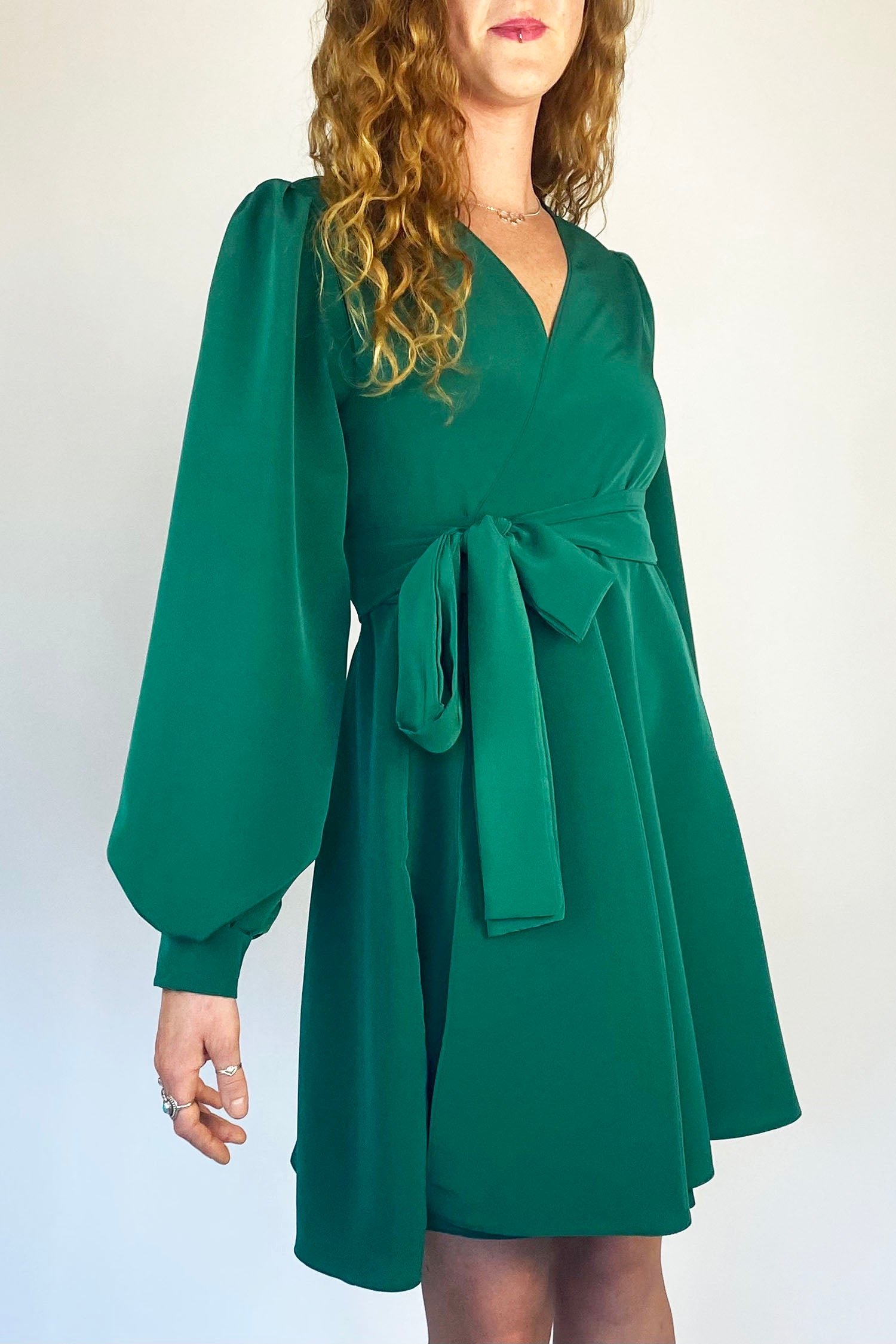 Emerald Green Long Sleeved Wrap Dress