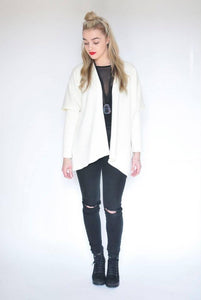 white wool long sleeved cape cardigan