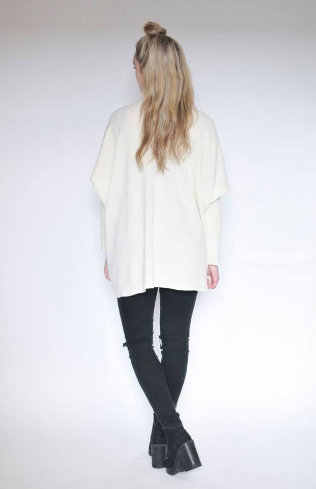 white wool long sleeved cape cardigan