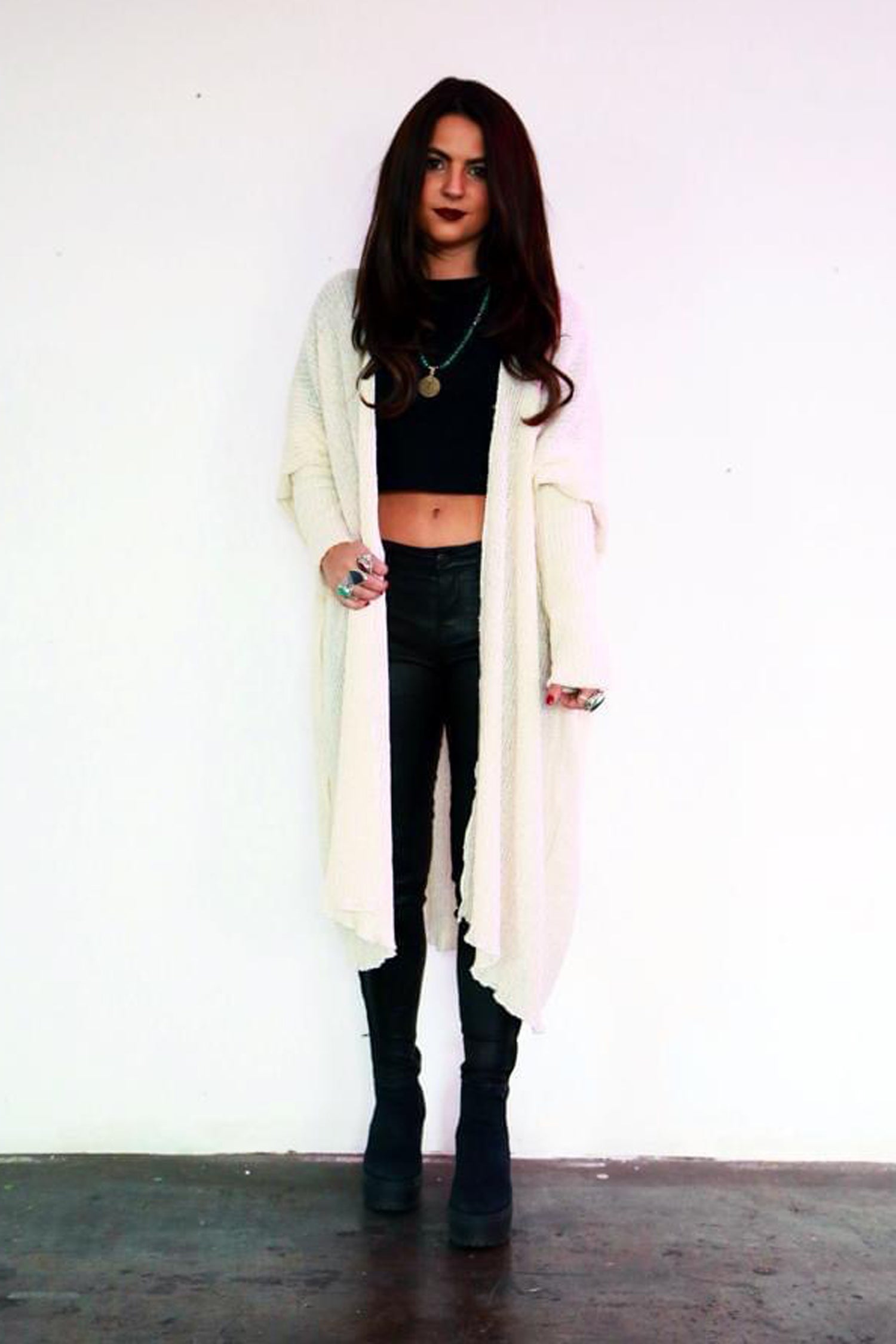 cream long sleeved knitted cape cardigan