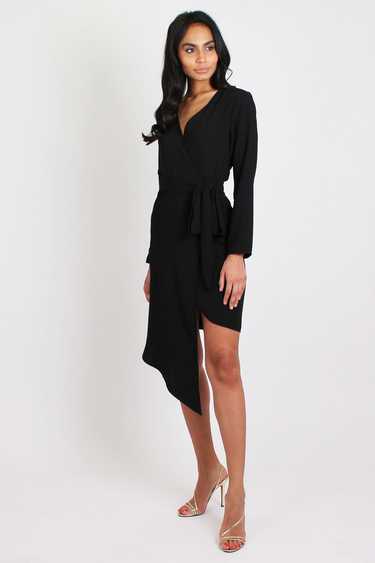 Black Mila Asymetrical Wrap Dress