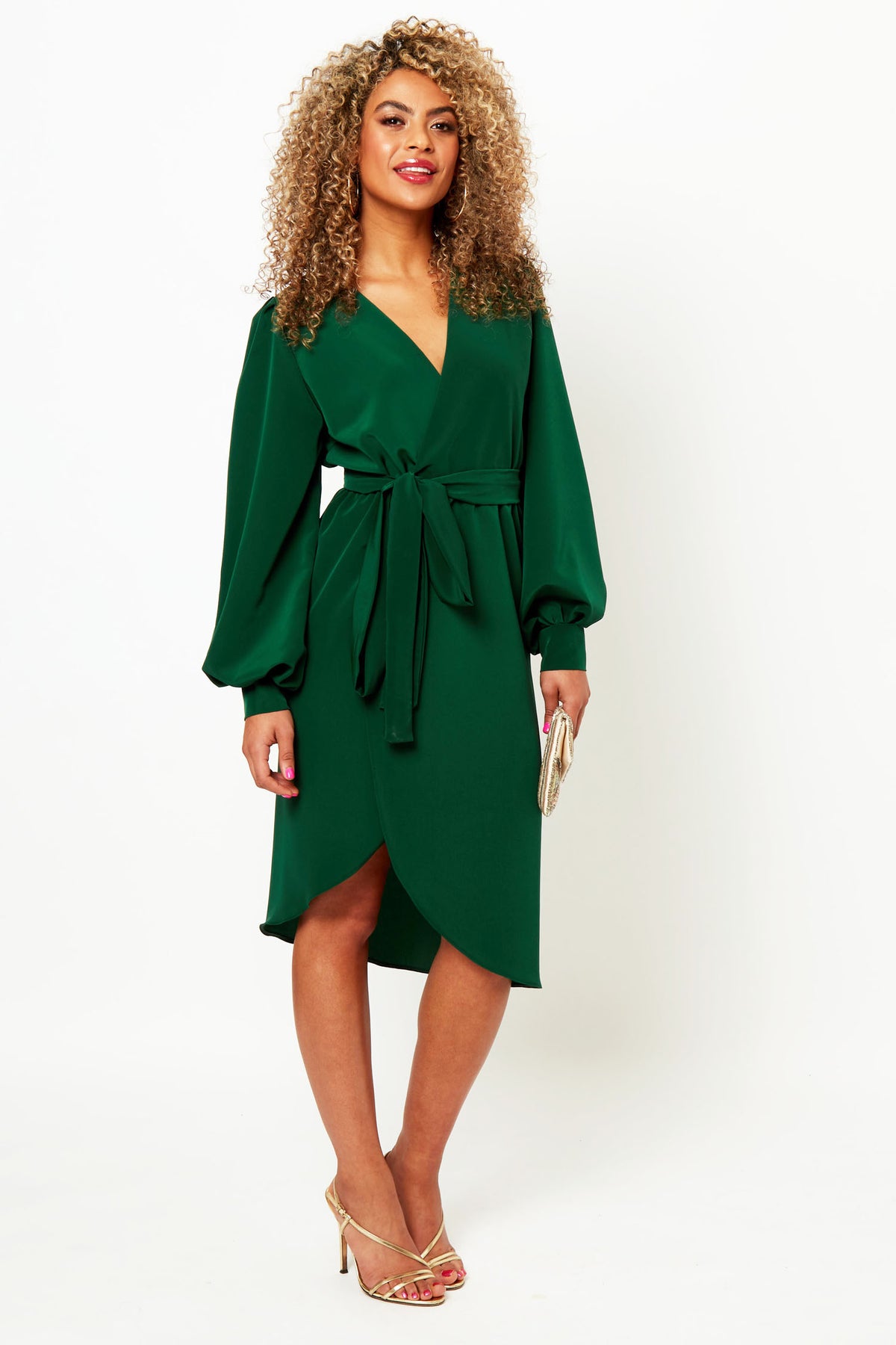 Emerald green long sleeved wrap dress