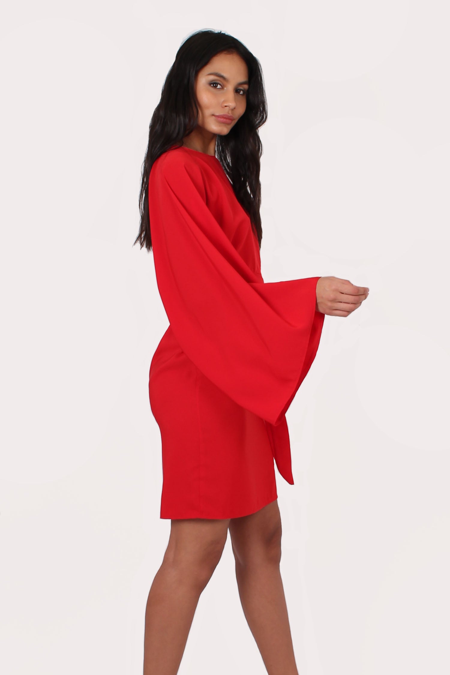Red Long Sleeved Mia Knot Dress