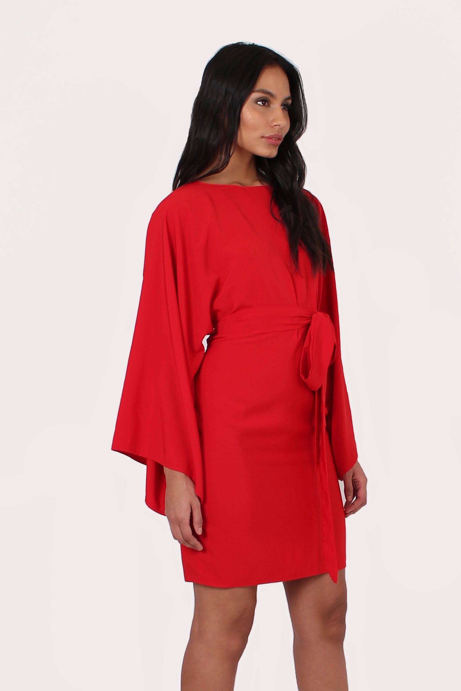 Red Long Sleeved Mia Knot Dress