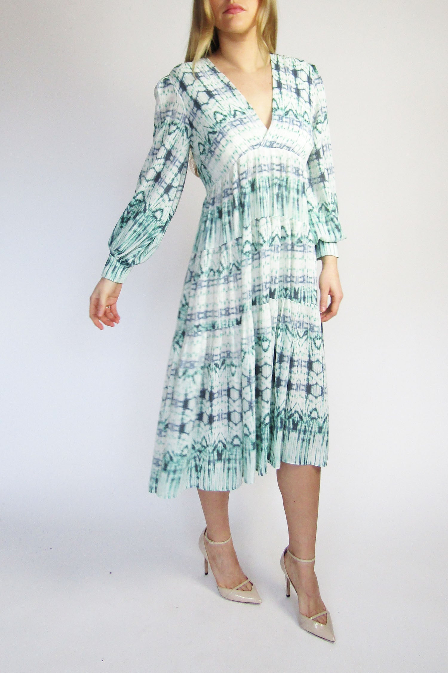 Tye-Dye Long Sleeved Tiered Midi Dress