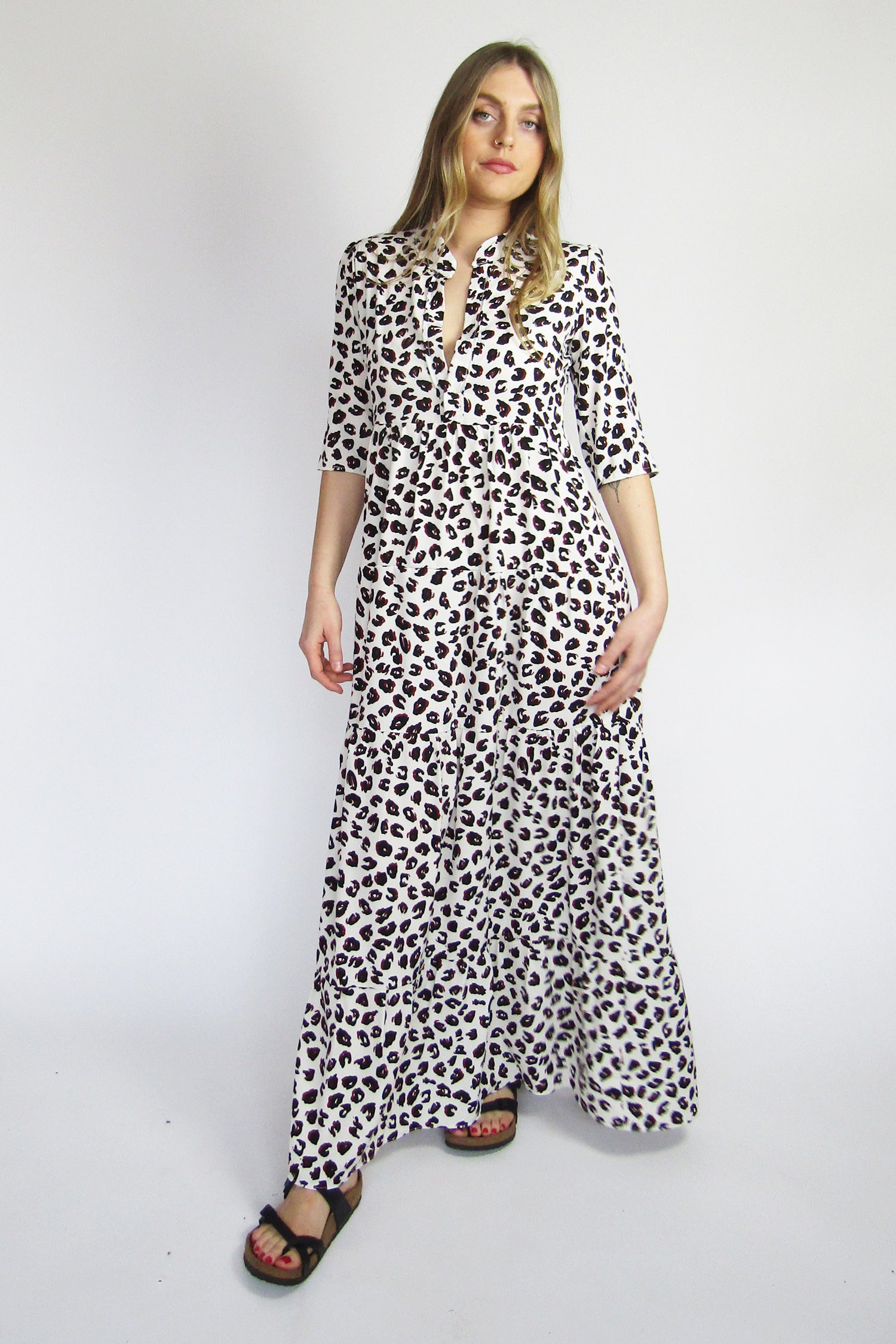 Snow Leopard Boho Tiered Clara Dress