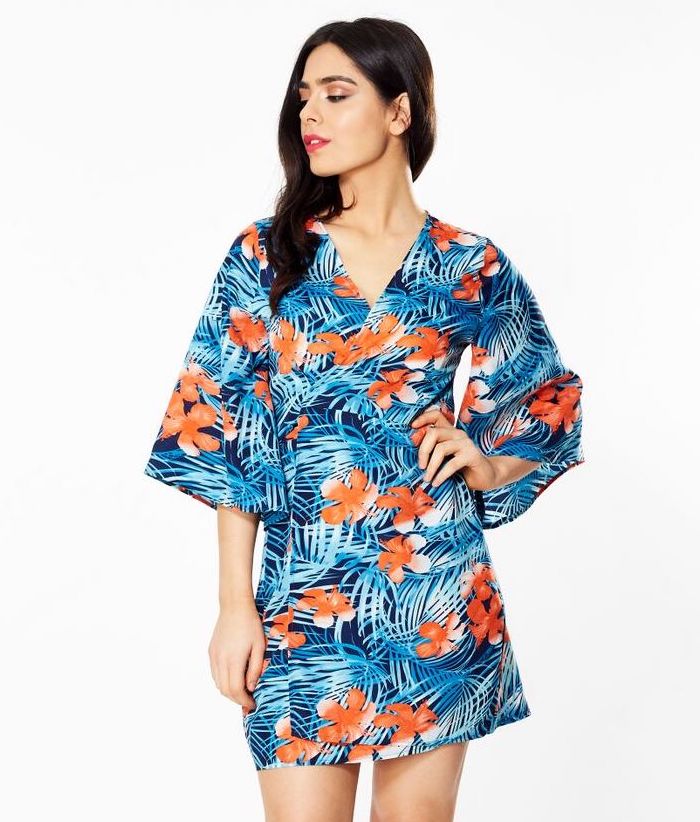 Blue Tropical Gina Kimono Dress