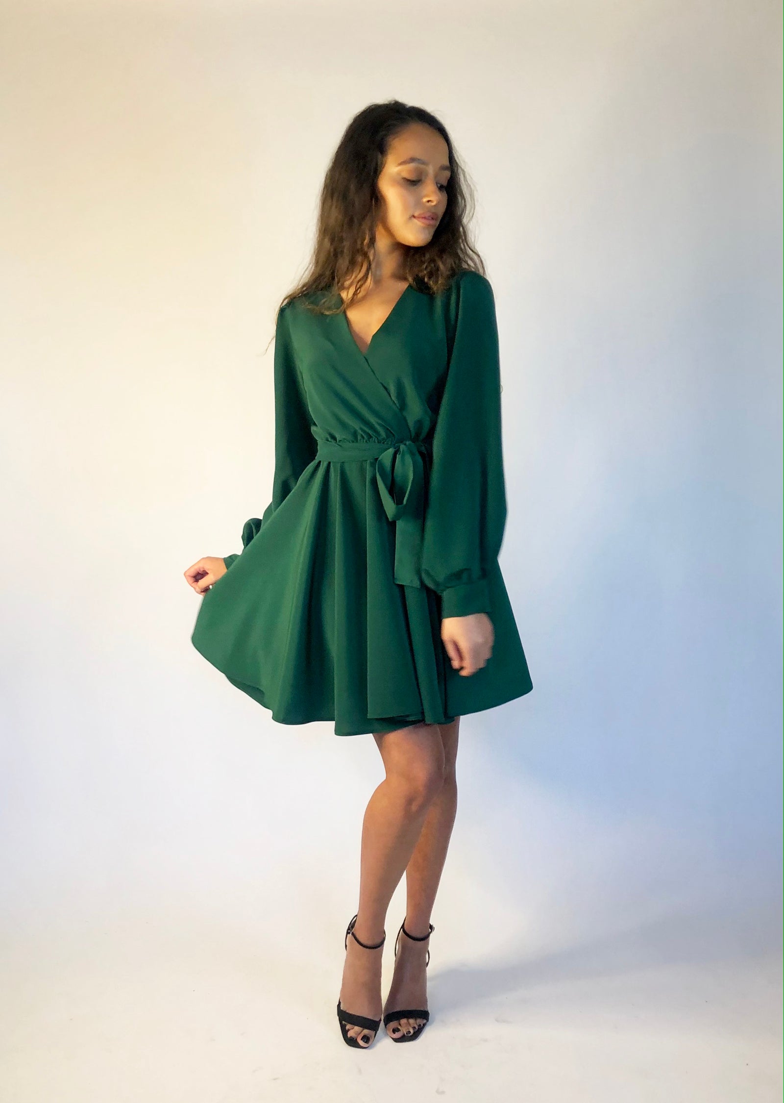 Emerald Green Wrap Mini Dress